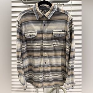 Eddie Bauer Men's Striped Gray and Tan Button Down Shirt
